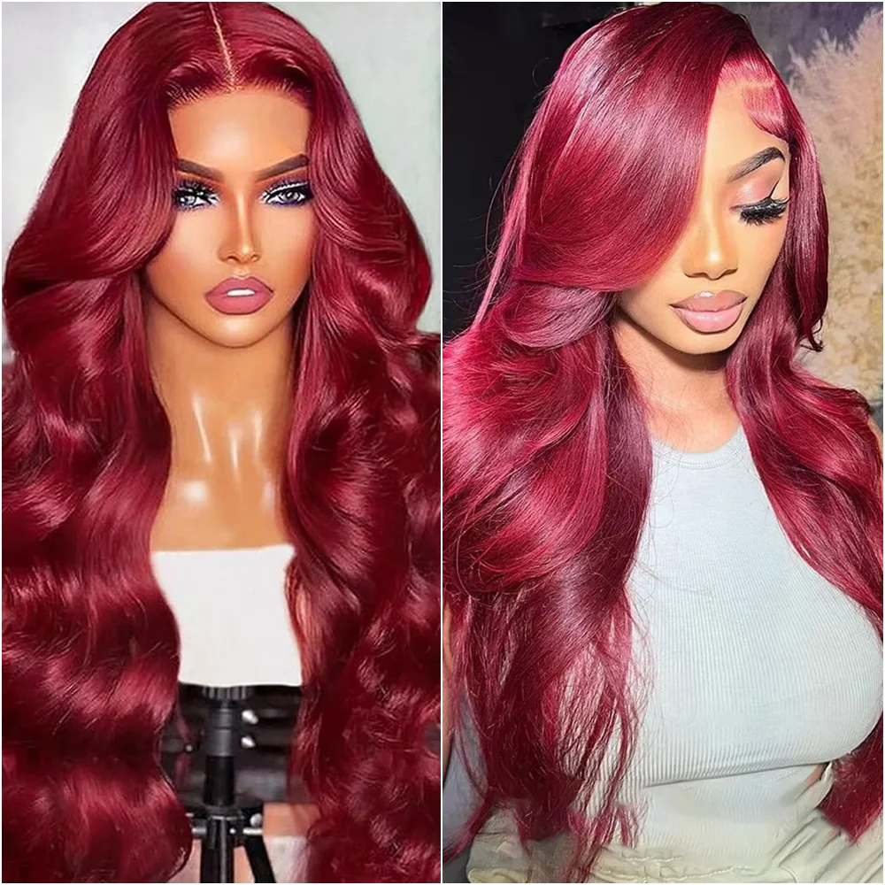 34 Inch 220 Density Body Wave Burgundy 13x6 Hd Frontal 100% Human Hair Wig for Women Brazilian Red 99j Lace Front Wigs on Sale