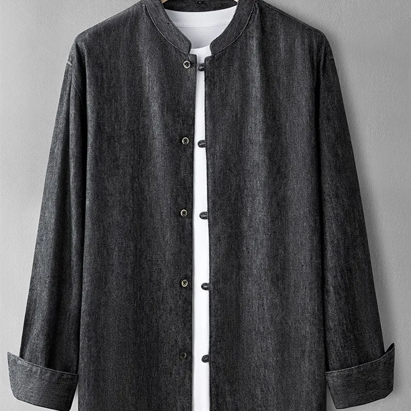 

Новая весенняя свободная мужская льняная повседневная куртка с длинным рукавом из хлопка и льна, джинсовая рубашка-пальто с воротником-стойкой, удобная, дышащая, для активного отдыха.