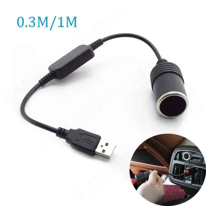 5V 2A USB Female to 12V Car Cigarette Lighter Socket Wired Controller Adapter Connector Cable Converter Accessories m20