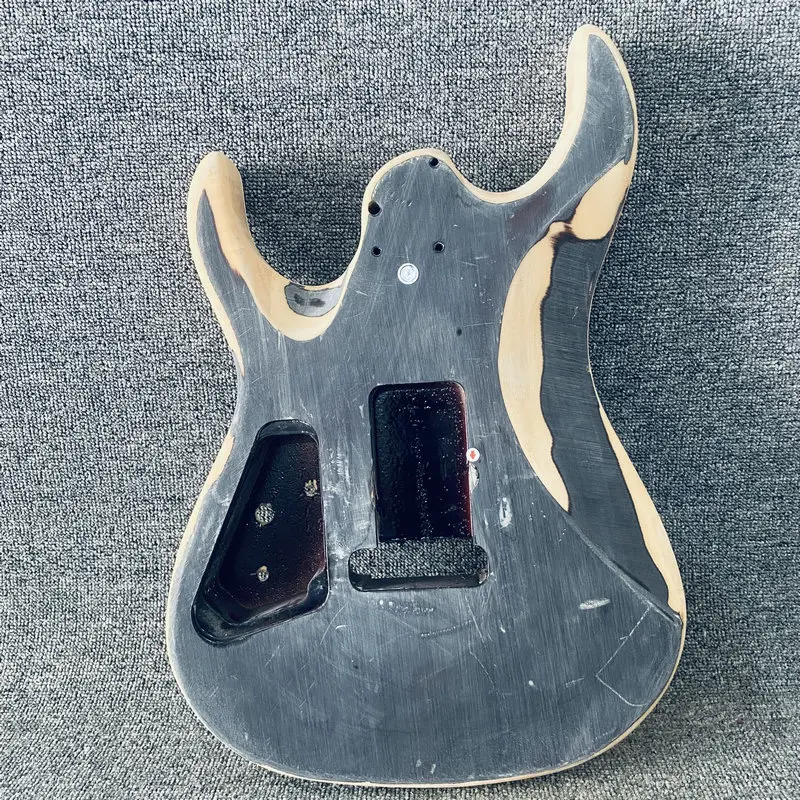 EB103  Floyd Rose Electric Guitar Natural Flamed Maple Unfinished Guitar Body 2 Humbucker Pickups with Paints Damages for DIY