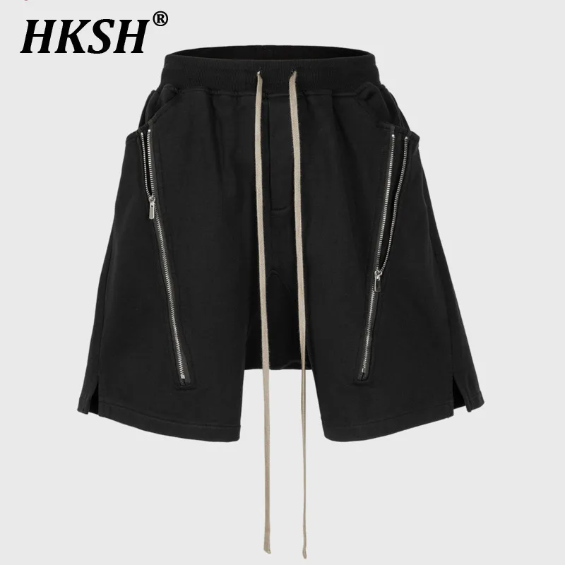 HKSH Summer New Men\'s Tide Dark Shorts Women Streetwear Hip Hop Casual High Street Double Zipper Splice Split Loop Capris HK1426