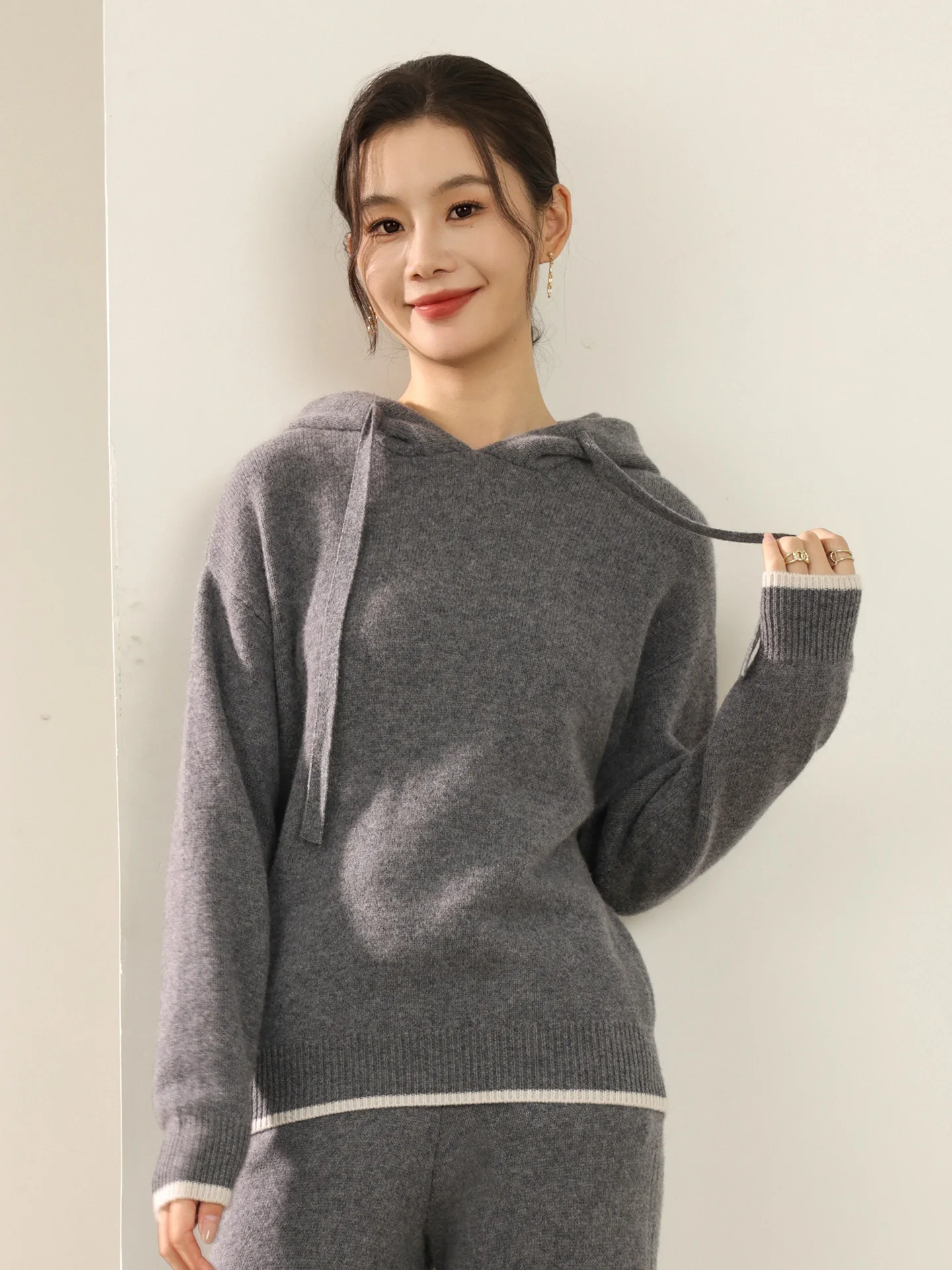 New Autumn Winter Women 100% Merino Wool Pants Suit Thick Knitted Pullover Loose Sweater Long Sleeve Clothing Tops Full Trouser