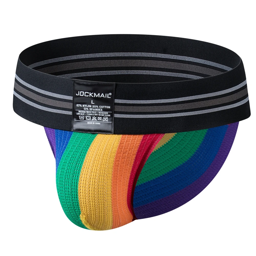 JOCKMAIL الرجال ملخصات مثير الرجال الملابس الداخلية حزام رياضي قوس قزح بيكيني Cueca مثلي الجنس السروال calzoncillos زلة تنفس اللياقة البدنية #4