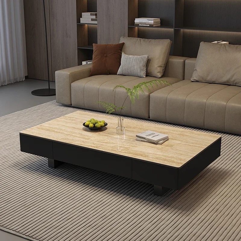 

Modern simple 2024 new Italian solid wood rock slab coffee table combination living room home Internet celebrity minimalist