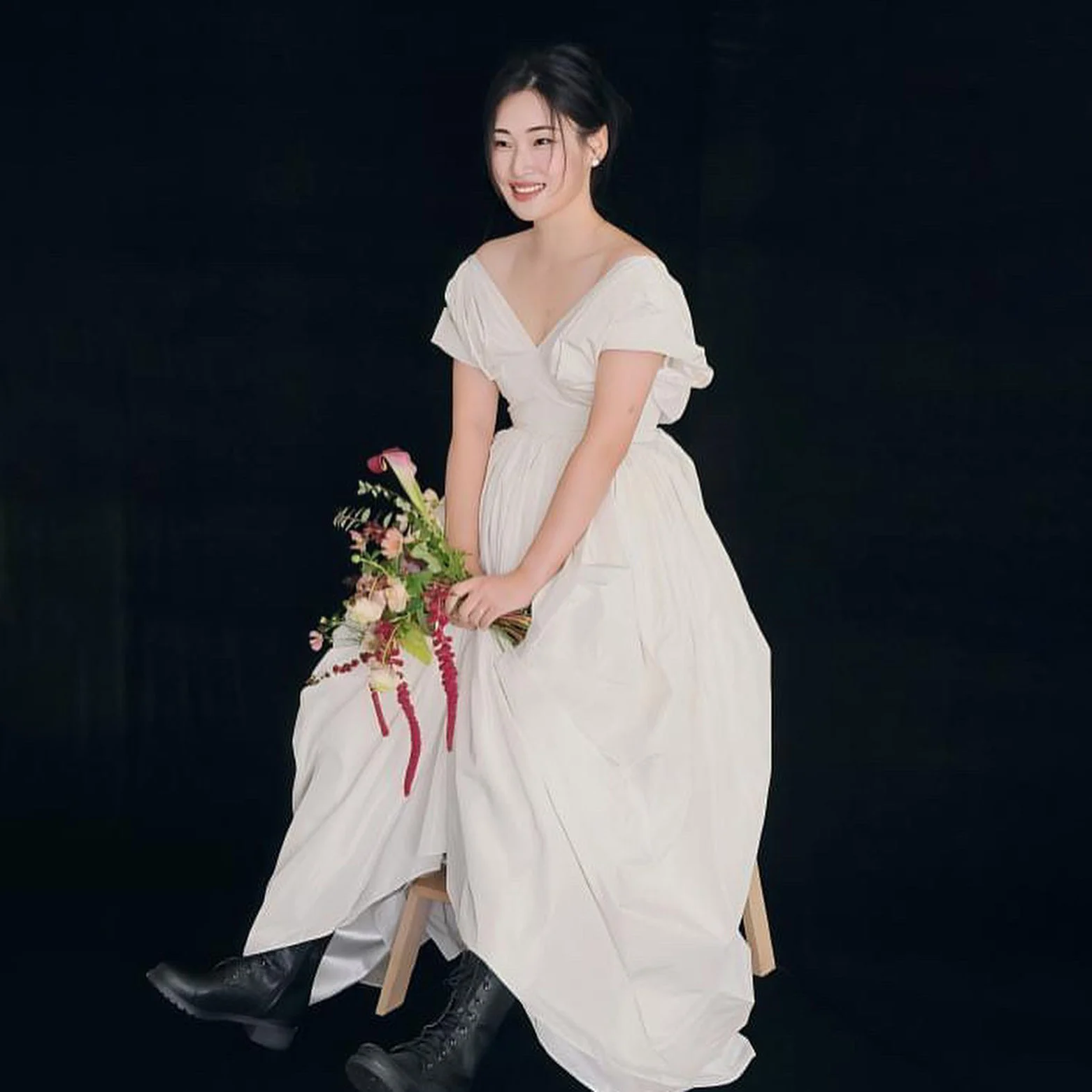 OEING V-Neck Korea Garden Evening Dresses Ruffles Short Sleeves Formal 프롬드레스 Floor Length Elegant Prom Growns Party Women Bride