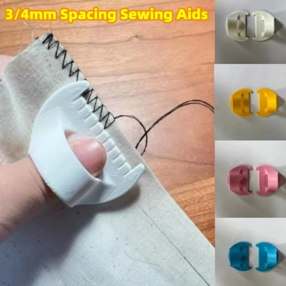 2pcs DIY Hand Sewing Edge Lockstitch Stencil Accessories with Fabric Thimble Device 3/4mm Spacing Plastic Home Sewing Aids