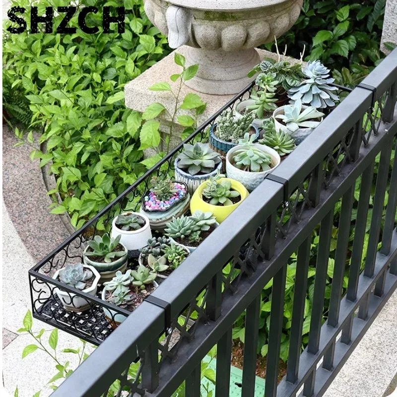 30/60/80cm Window Plant Stand Balcony Hanging Style Flower Pots Holder Fence Railing Succulent Flower Rack Garden Storage Rack