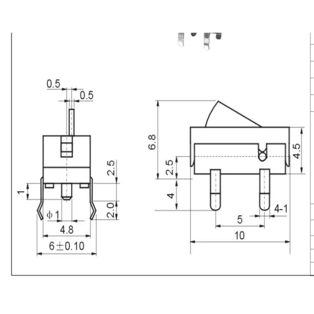 Micro interrupteur bouton tactile, prise droite, 4 pieds, détection, réinitialisation, limite de course, 10 pièces