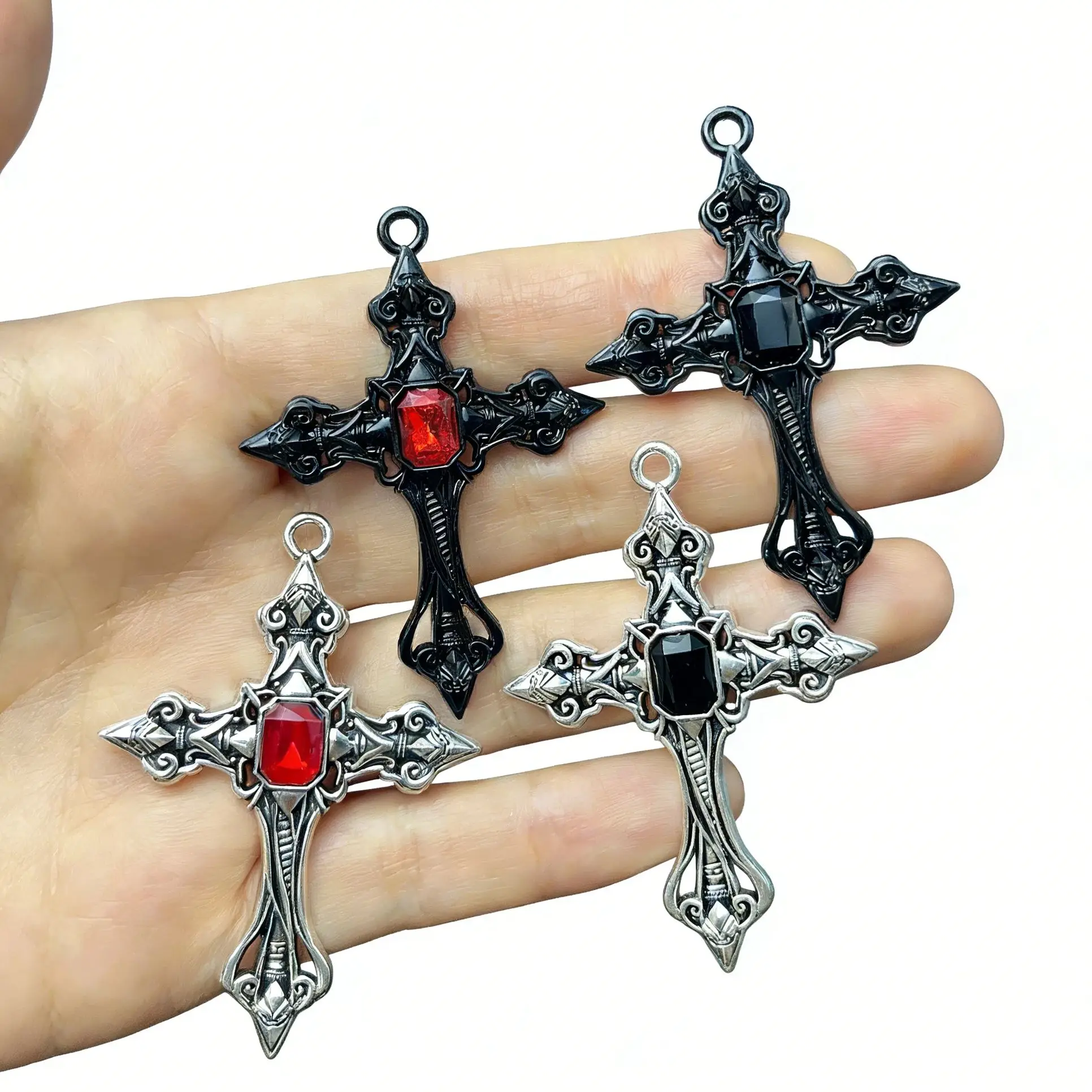 Pendentif croix gothique en alliage rétro à la mode, 4 pièces, collier, bracelet, accessoires décoratifs, accessoires religieux de niche