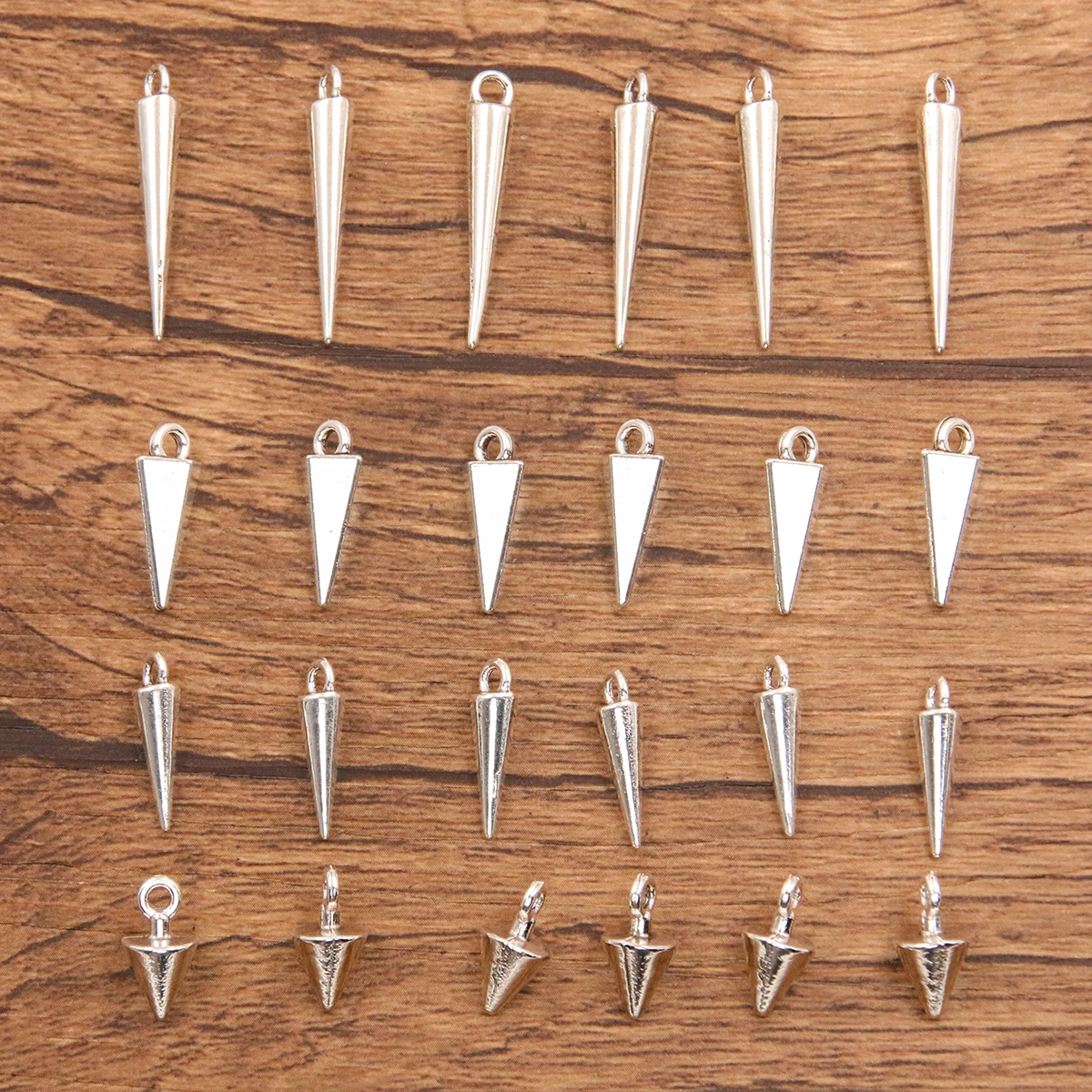 30PCS 4 Styles Wholesale Metal Alloy Smooth Surface Conical Pendant Charms For Jewelry Making DIY Handmade Craft