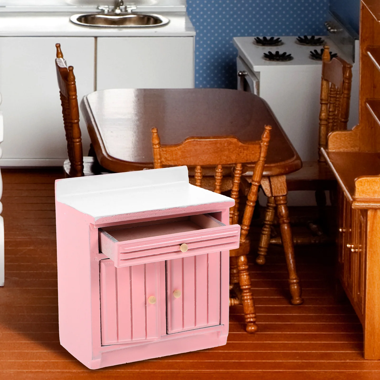 Table de cuisine pour maison, accessoires pour la maison, Mini modèle de meubles de maison de poupée blancs