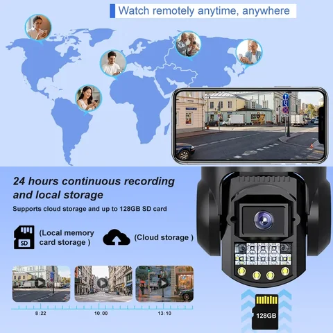 V380 Pro Camera 4G Outdoor Waterproof Camera With Sim Card 12MP Three Lens Monitor Night Vision Security PTZ WiFi CCTV Home V380 Pro Camera