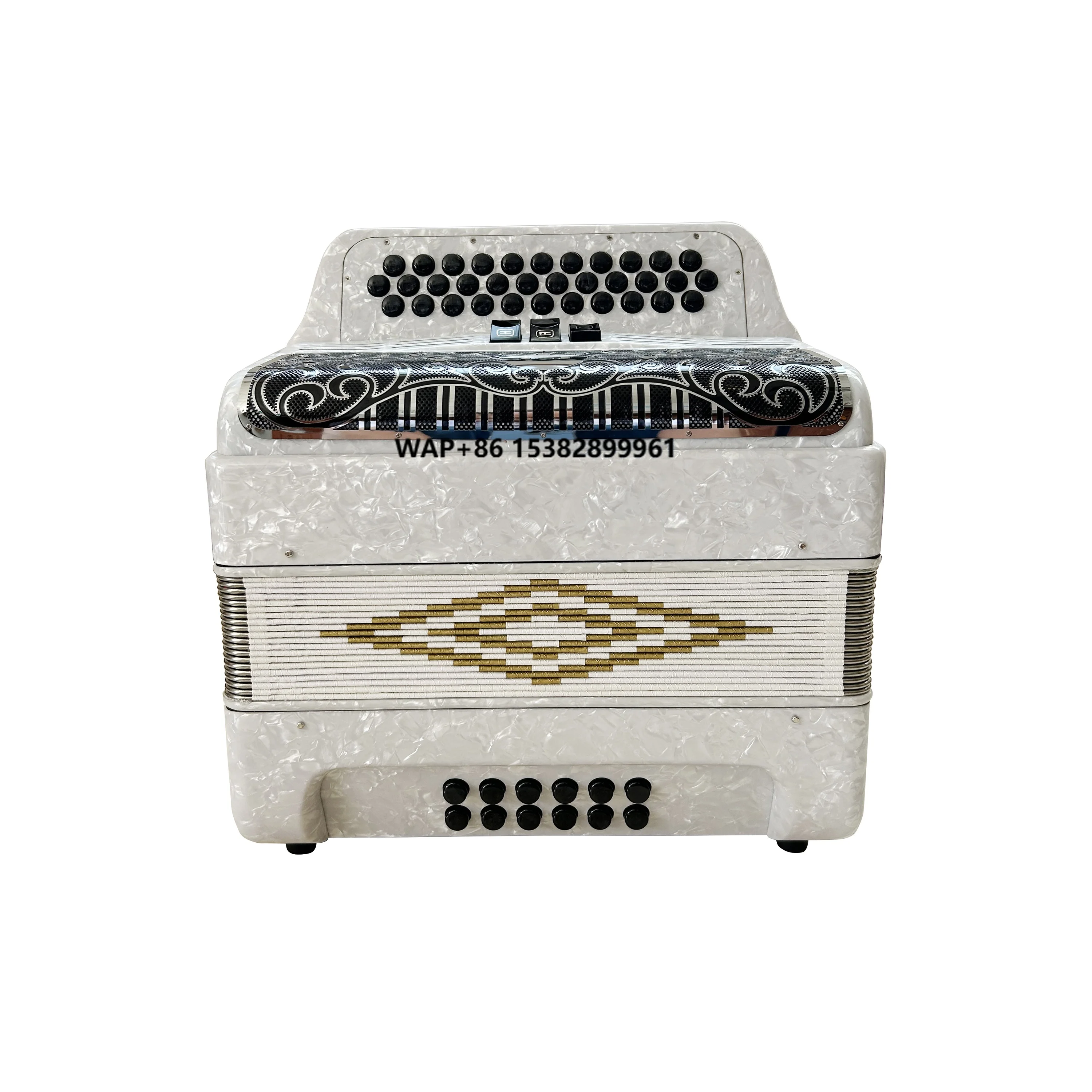 

SEASOUND Professional 34-Button 12-Bass 3-Registers JB3412C Acrodeon Diatonic Accordion Instrument White Celluloid Black Silver