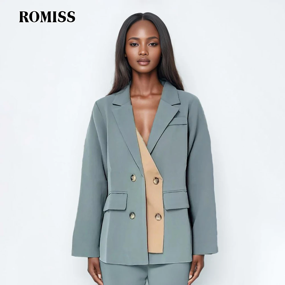 ROMISS Hit Color Casual Blazers For Women Notched Collar Long Sleeve Loose Patchwork Button Blazer Female Fashion Clothing New