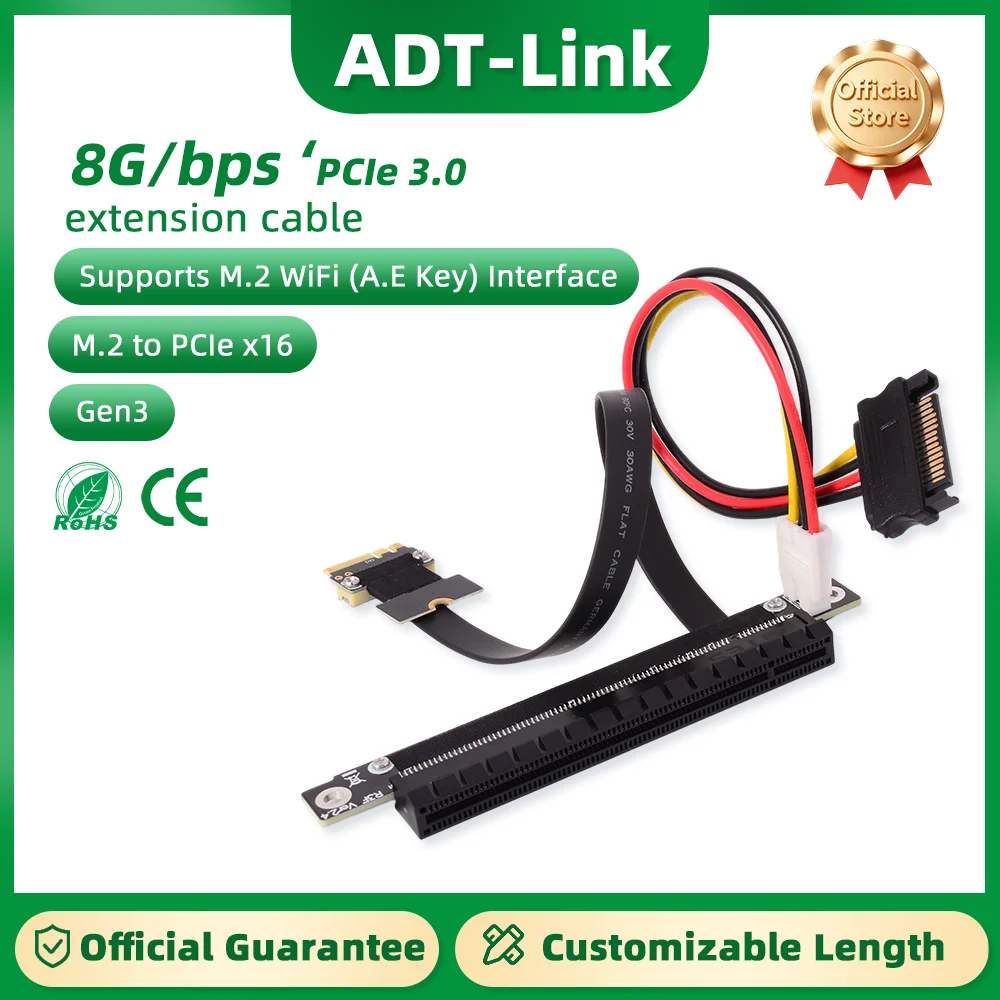ADT-Link R53SF M.2 Key A.E WiFi NGFF Riser a PCIe 1x 4x 8x 16x adaptador extensor elevador Gen4 AE Key para PCIE 4,0x1x4x8