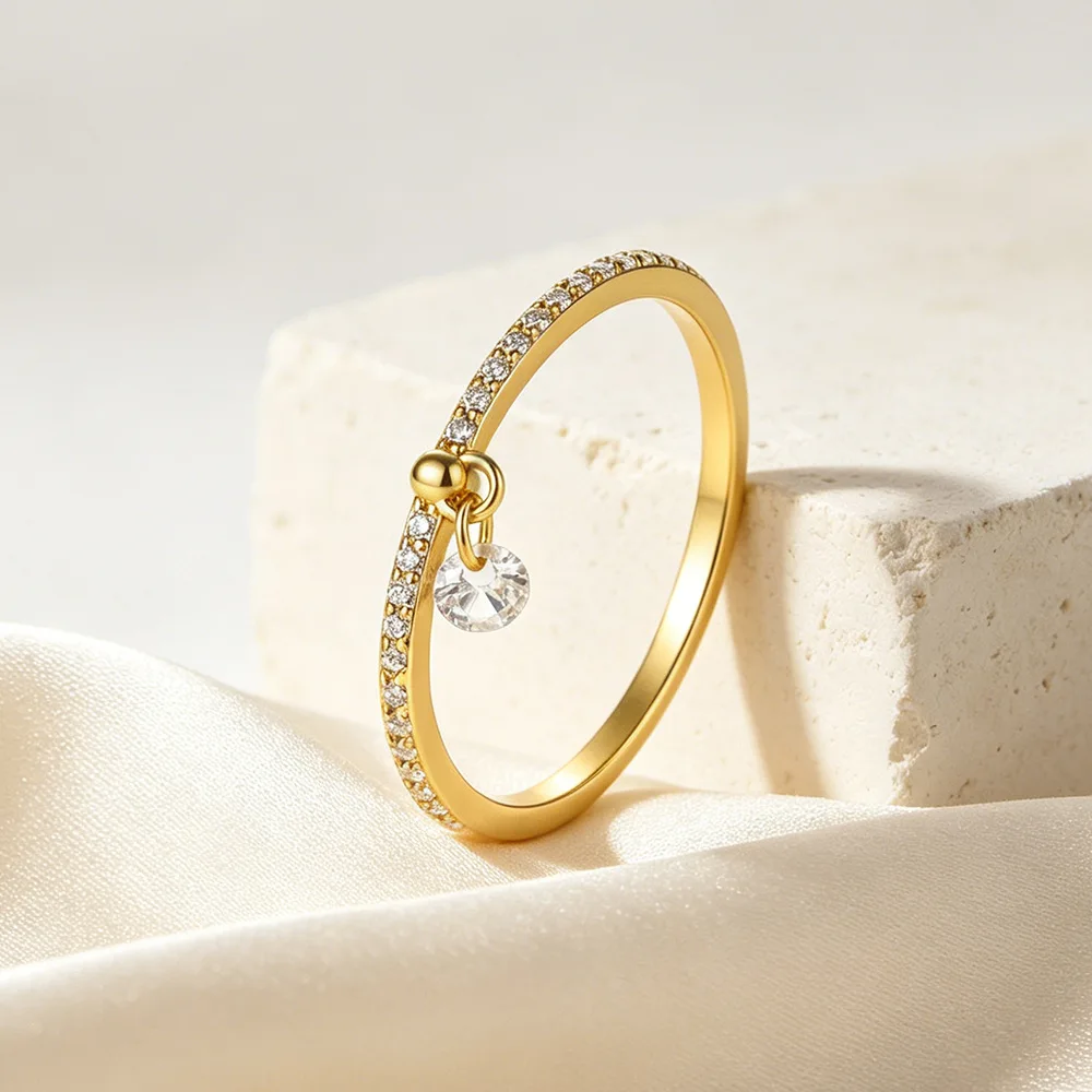 F.I.N.S Minimalist S925 Sterling Silver Round Teardrop Ring Stylish One Row Zirconia Wedding Engagement Finger Fine Jewelry