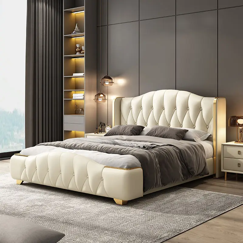 Victorian furniture luxury Italian bedroom 1.8m bed leather modern Italian luxury double bed French bed