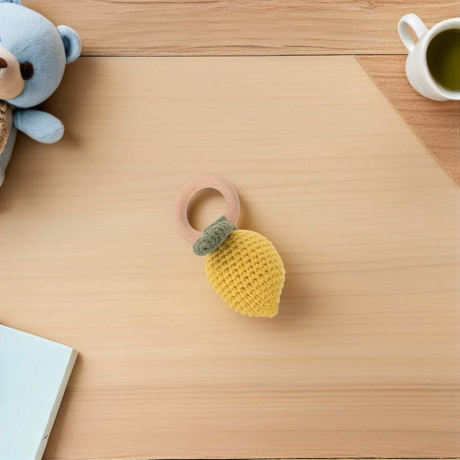 جرس يدوي خشبي محشو بالليمون من الكروشيه لحديثي الولادة، عضاضة استيعاب ناعمة الملمس، الاستكشاف الحسي #4