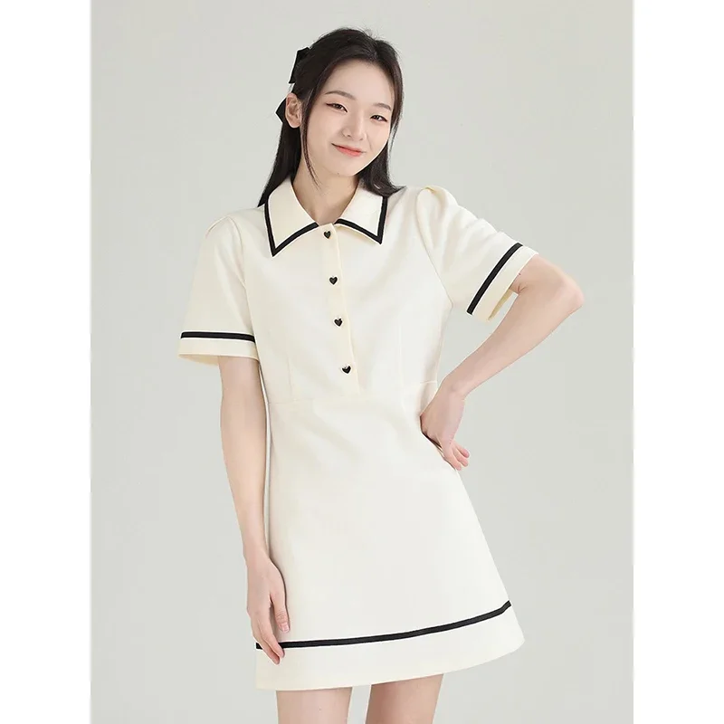 Short Sleeve Women Dress Summer Polo Shirt 2025 Fashion Preppy Style Polo Collar Clash Mini Dress Cute Solid Y2K Party Clothing