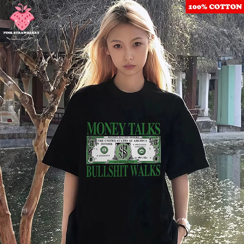

Dollar Pattern Print T-shirt Women Summer New 100% Cotton Hip hop Streetwear Short Sleeve Tee Round Neck Y2k Top Female Clothing