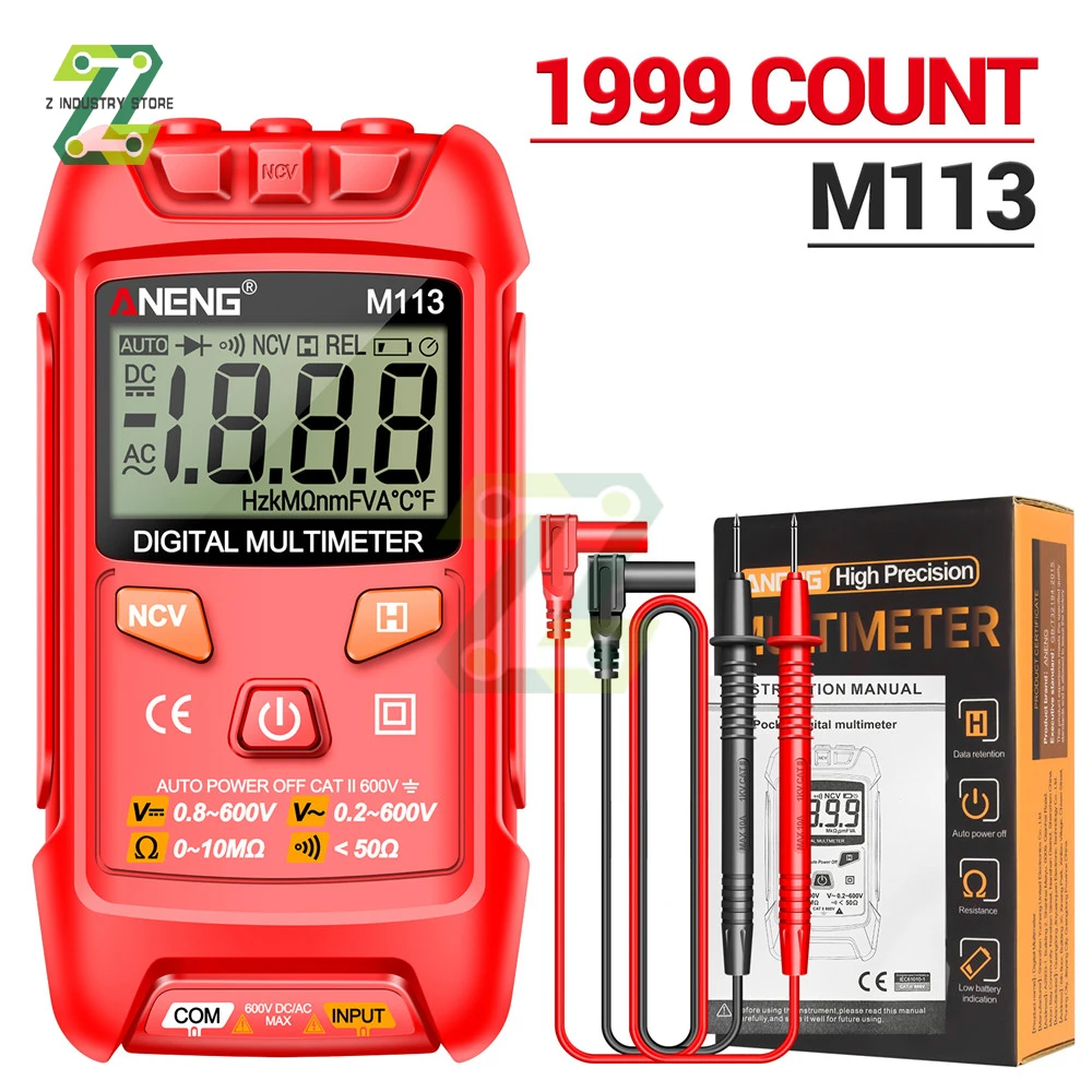 Imagem -06 - Aneng M113 1999 Conta Mini Multímetro Digital Inteligente ac dc Tensão Medidor Ohm Ncv Eletricidade Ferramentas Instrumentos de Medição