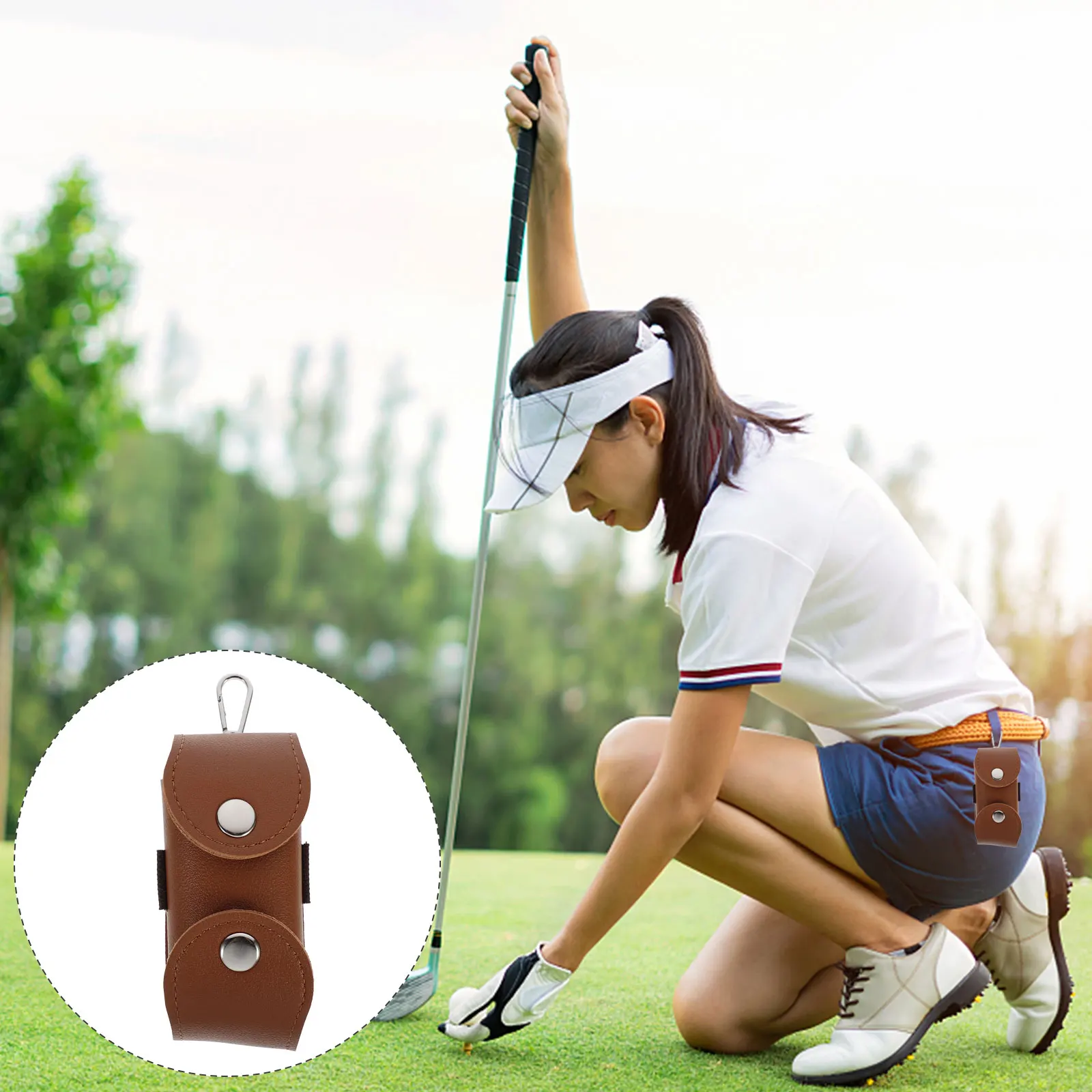 

Golf Ball Storage Bag PU Pouch 2 Balls Capacity Accessory Fashion Metal Hook Durable Golf Training Equipment