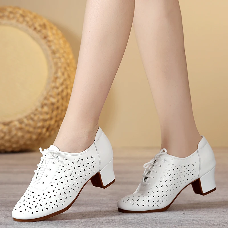 Hollow Out Leather Dance Shoes Woman Ladies Modern Jazz Latin Sneakers Breathable Female Dancing Fitness Sport Shoes