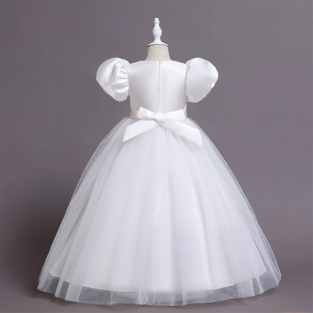 Summer Dress For Girls 10 To 12 Years Birthday Party Elegant White Bridesmaid Princess Kids Catwalk Clothes Sets For Baby Gift