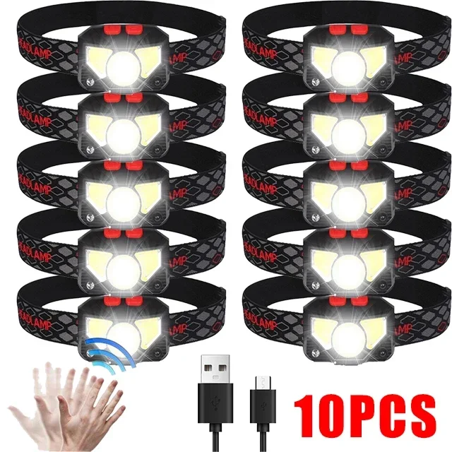 Krachtige LED-sensorkoplamp USB oplaadbare koplamp Led-hoofdlamp Camping zoeklicht Hoofdzaklamp voor vislantaarn