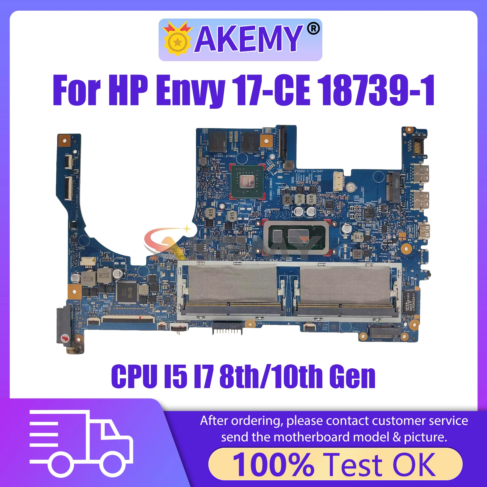 AKEMY 18739-1 Laptop Motherboard For HP Envy 17-CE L71621-001 L52451-601 Notebook Mainboard With CPU I5 I7 8th/10th Gen MX250 4G