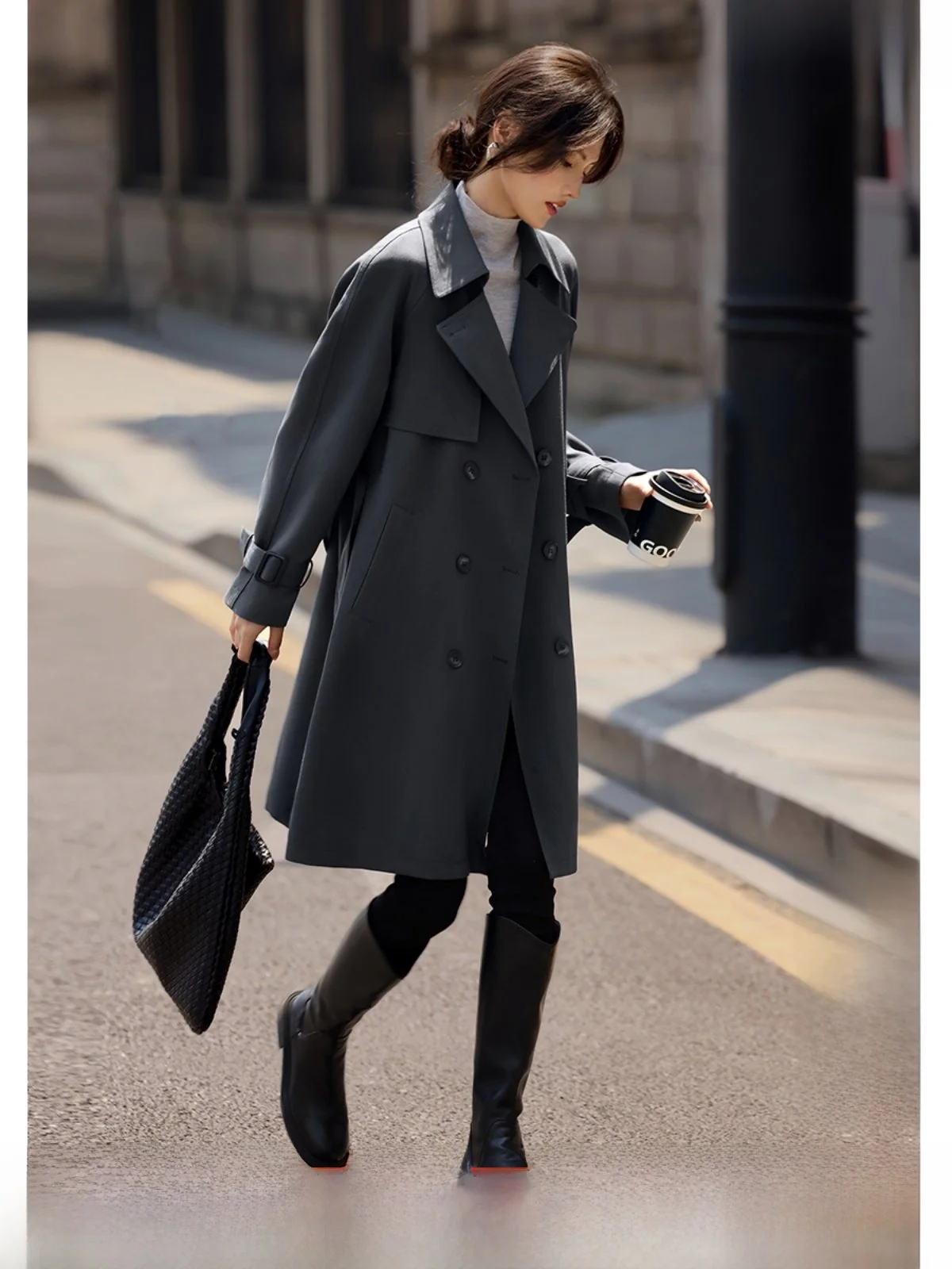 

Ay длинное пальто женское для похудения талии дизайн осень новый Sle XWI Ele Commute Sle ветровка из полиэфирного волокна Jaet