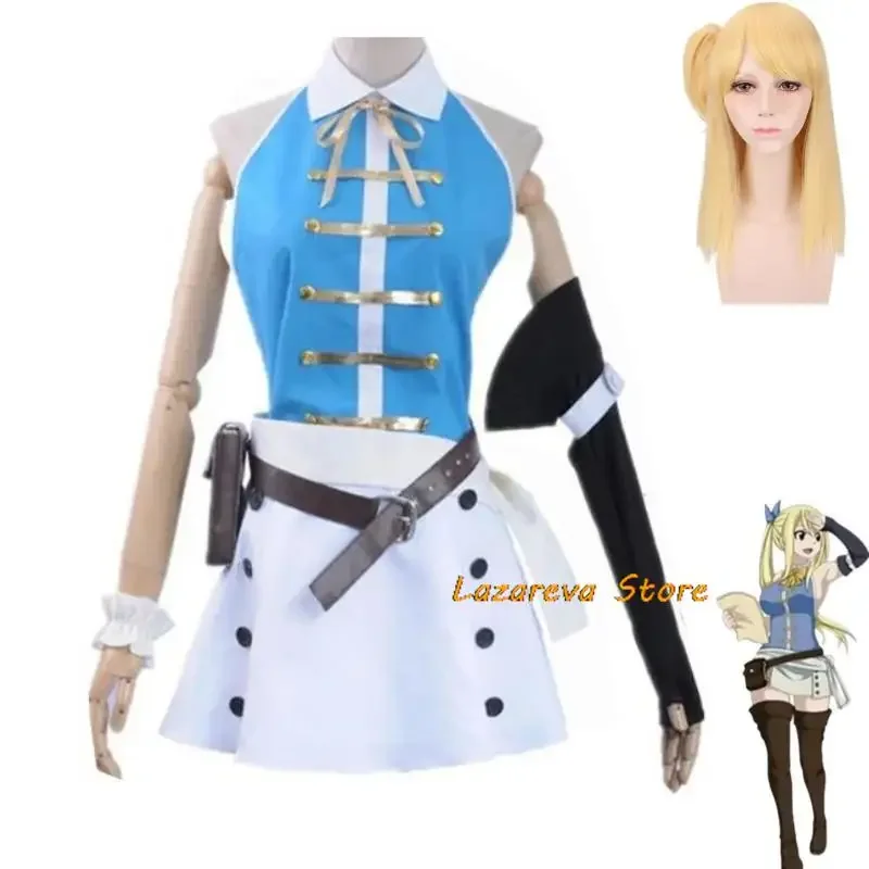 Anime Fairy Tail Lucy Heartfilia Cosplay Costume Magic Shooter Wig Open Back Dress Woman Sexy Kawaii Halloween Carnival Suit