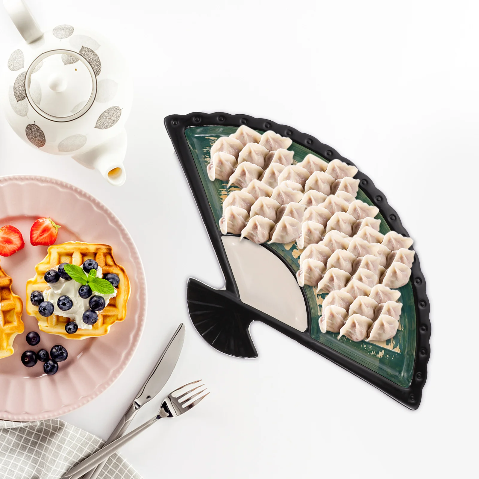 

Sector Sushi Plate Ceramic Dumpling Dish Multi-Function Snack Tableware Food-Grade Material High-Temperature Fired Oriental