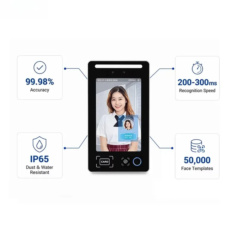 OEM ODM 8 Inch Touch Screen Multilingual Fingerprint Face Recognition Biometric Attendance Machine with SDK API for Android