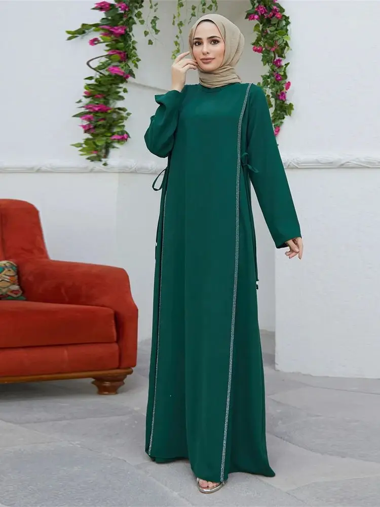 Ramadan Eid Green Abaya Dubai Islam Moslim Bescheiden Afrikaanse Jurken Voor Vrouwen Kaftan Kebaya Caftan Marocain Gewaad Femme Musulma