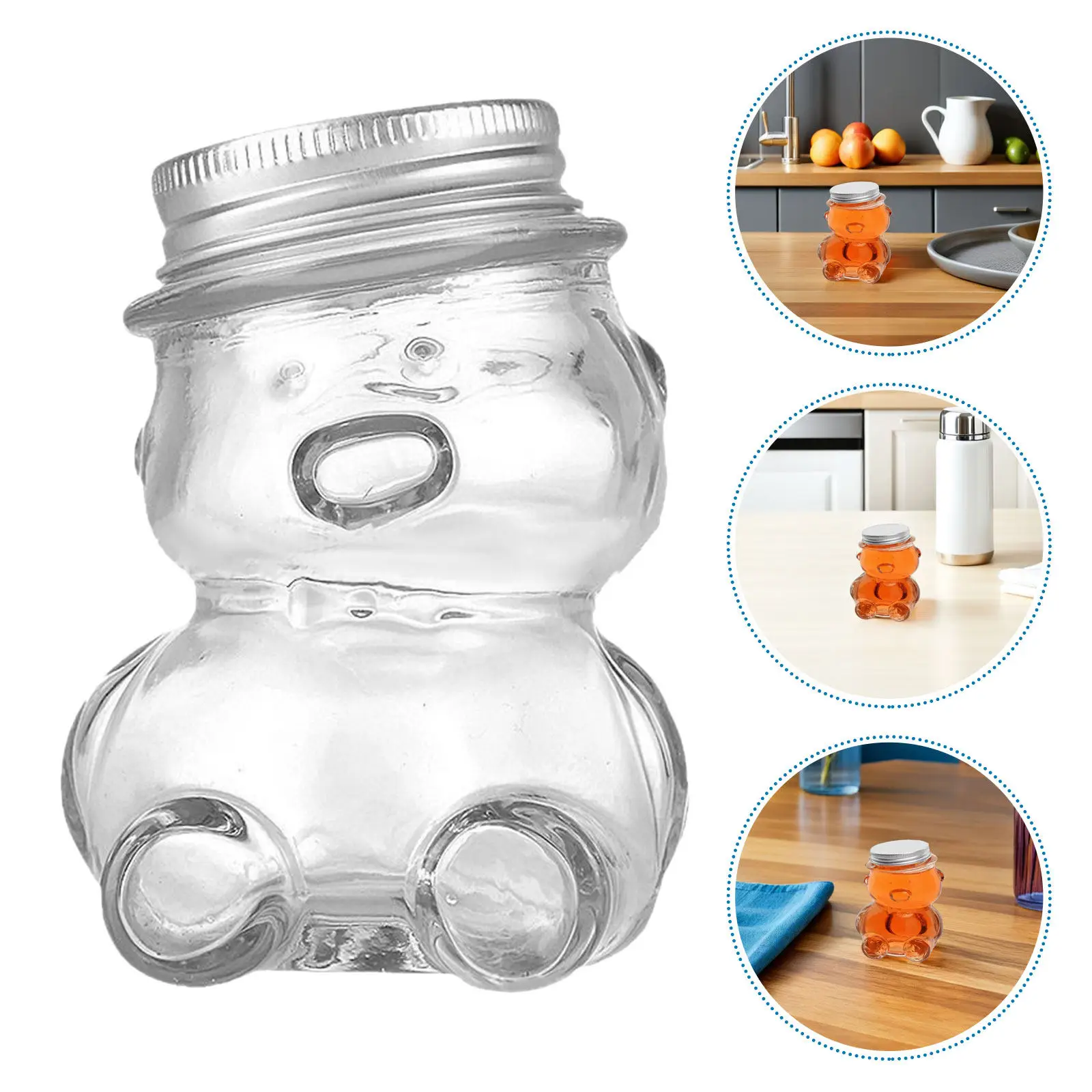 

4Pcs Bear Shaped Glass Honey Jar 160Ml Transparent Honey Dispensers Decorative Storage Jars Birthday Wedding Favors