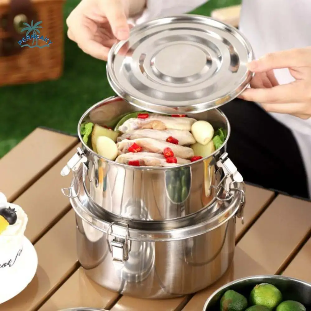 

Round Korean Lunch Box with Buckle 304 Stainless Steel Fresh-keeping Box Unbreakable Leakproof Lunch Container Refrigerator