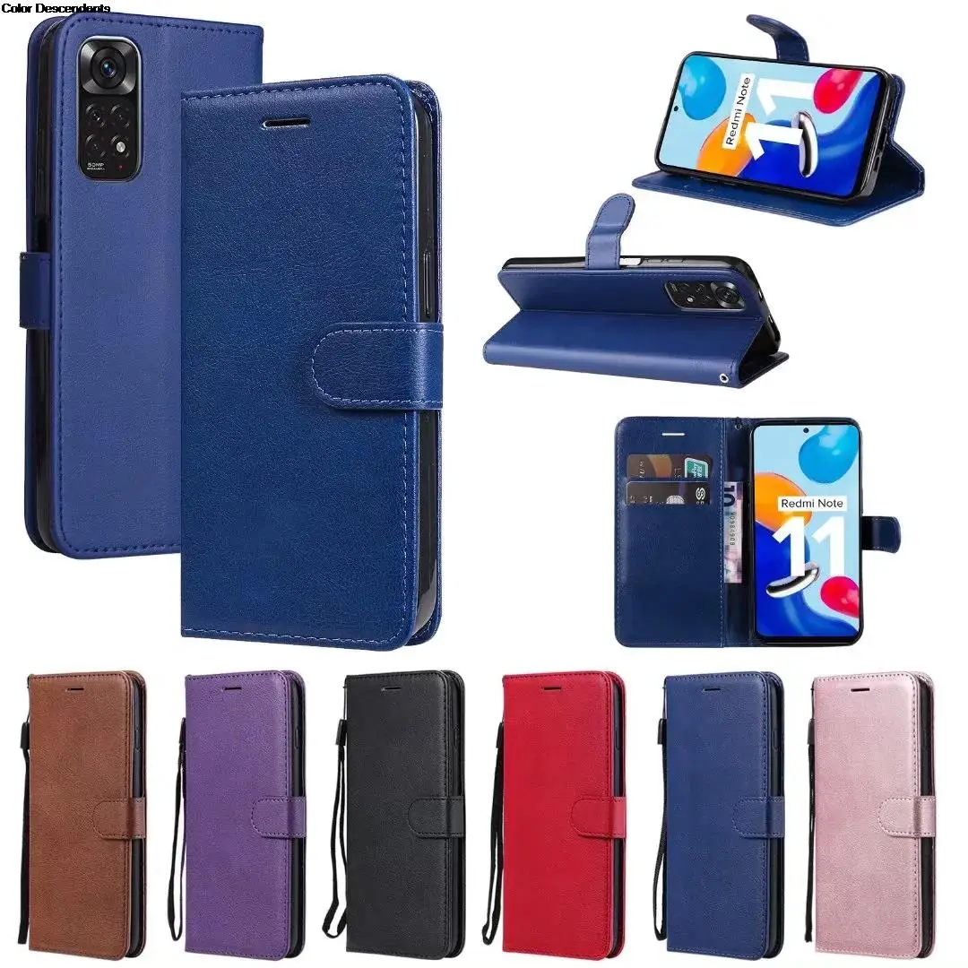 Luxury Wallet Flip Case For Xiaomi Redmi Note 11 Cover Leather Solid color Magnetic funda Note11 2201117TG lanyard Phone shell