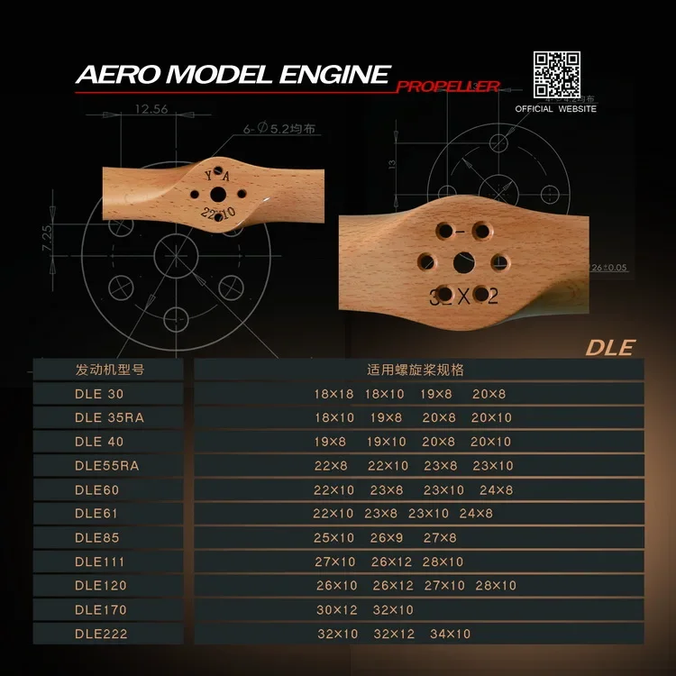 DLE SAIL Specific German Beech Wooden CW Propeller Paddle (with Mounting Holes) For DLE Engine