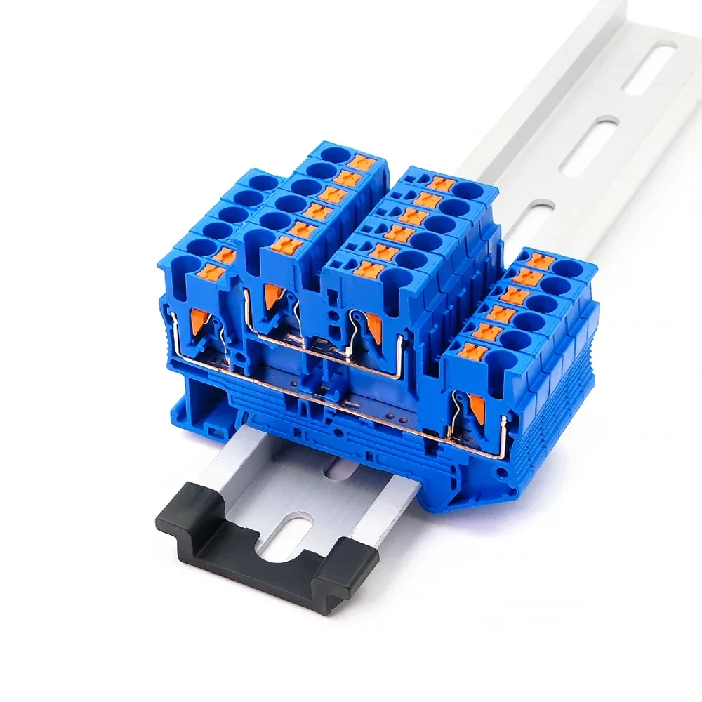 10Pcs Din Rail Terminal Block PTTB-2.5 Electrical Connector Double Layer Spring Wiring Connection Wire Conductor Screwless Type