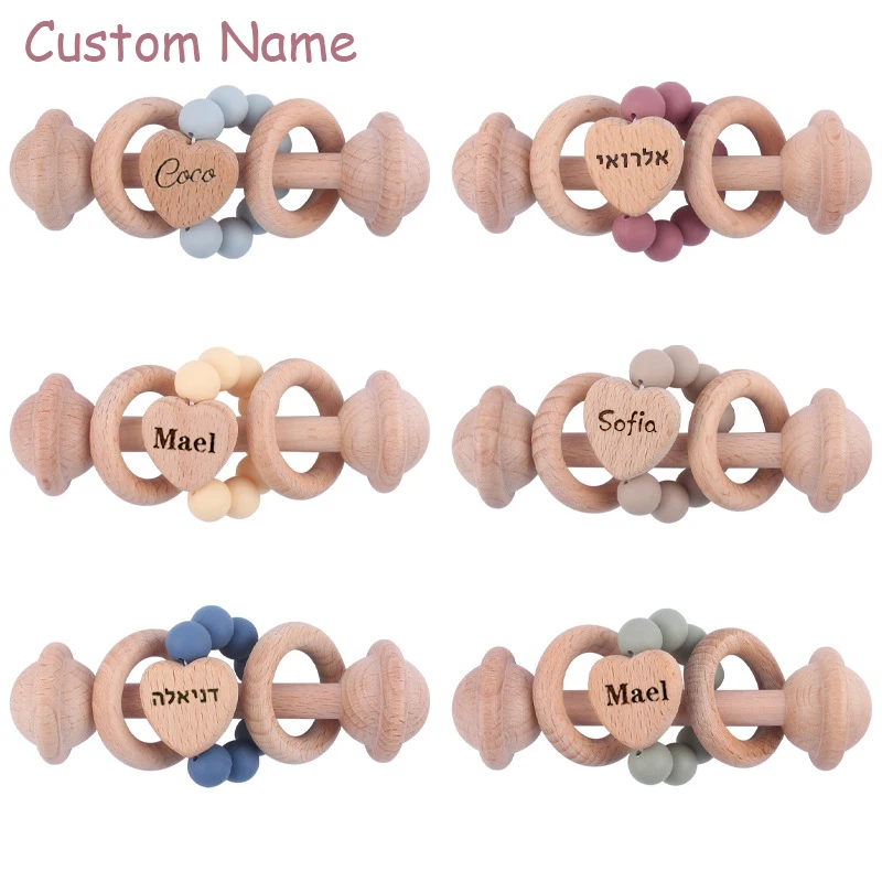 Personalized Customized Name Baby Pacifier Clips Chains Teething Bracelet Toy DIY Beech Wood Silicone Beads Dummy Nipple Holder