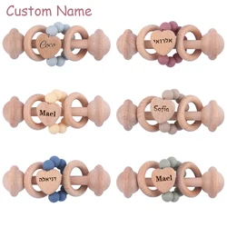 Personalized Customized Name Baby Pacifier Clips Chains Teething Bracelet Toy DIY Beech Wood Silicone Beads Dummy Nipple Holder