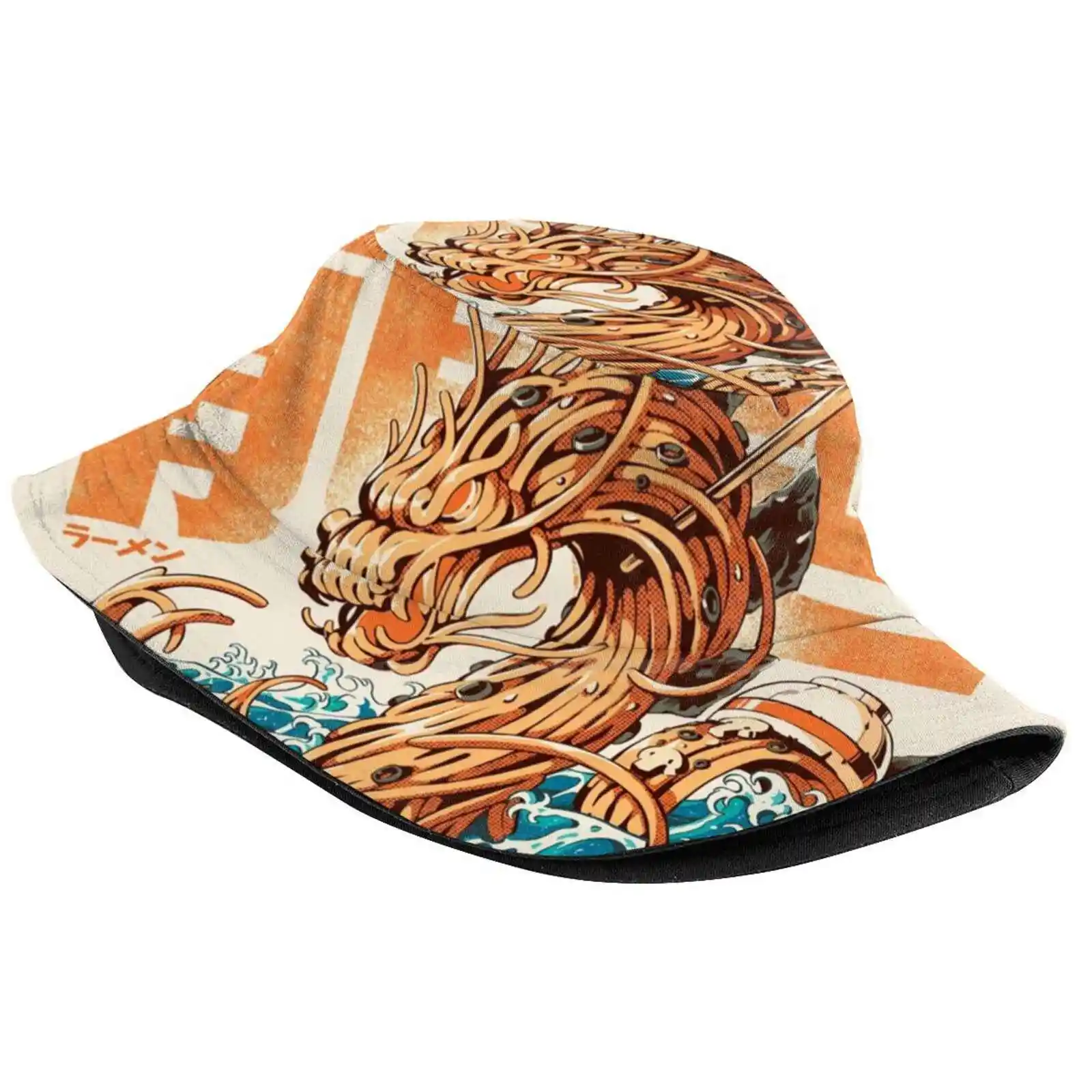 Great Ramen Dragon Off Kanagawa Sun Cap Fisherman Hat Bucket Hats Anime Dragon Ramen Noodle Japanese Food Retro Wave Kaiju