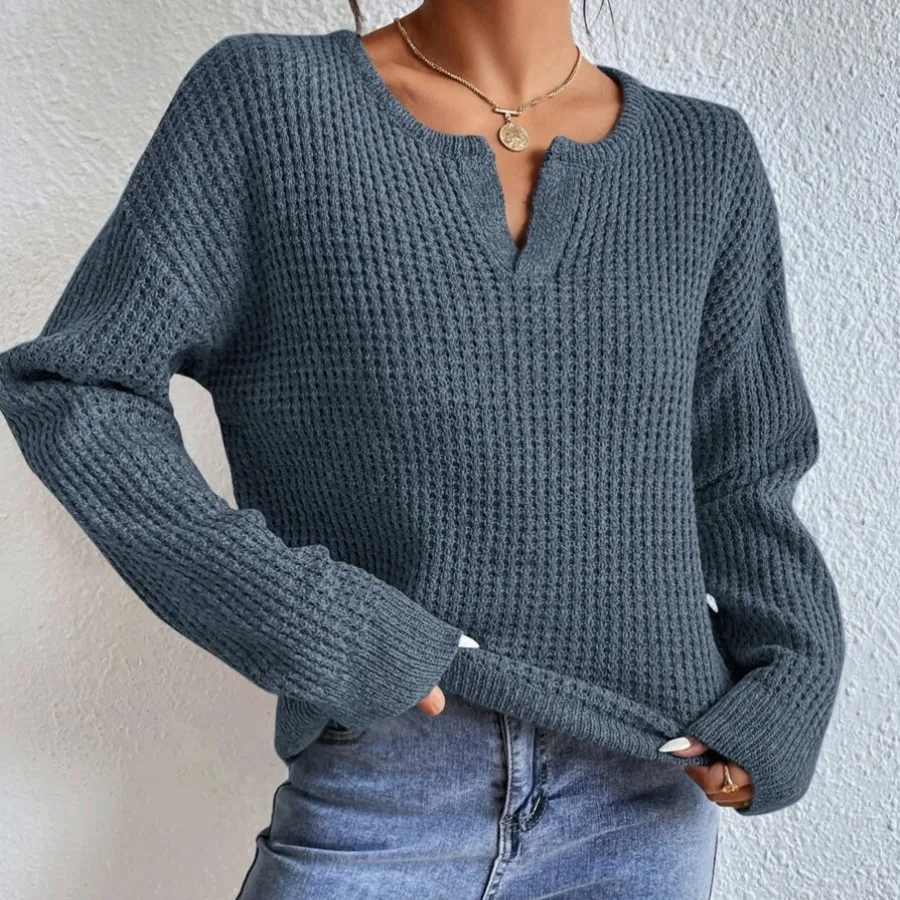Women's Sweater European and American Style New Style Cross-Border Pullover Loose Fit V-Neck Casual Versatile Knitted Tops