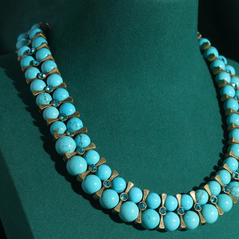

Vintage Turquoise Beaded Necklace Bohemian Jewelry Layered Chain Charm Luxury Ladies 2026 New Trends Gifts Souvenirs For Wedding