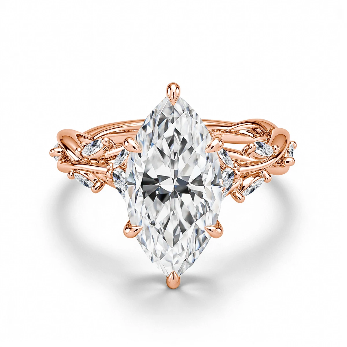 925 Sterling Silber 3 Karat Marquise-Schliff Moissanit-Ring Ausgehöhlter Totem-Ranken-Verlobungsring Brautschmuck – Detail 11