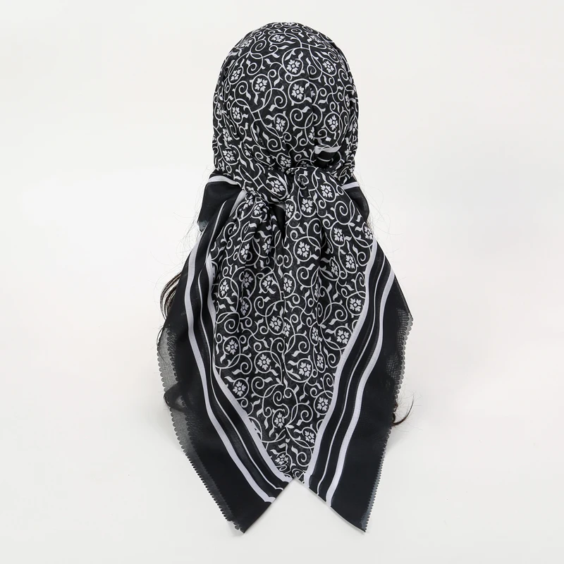 Luxury Brand Cotton And Linen Scarf 110cm Square Women Shawls Wraps Neck Hijabs Muslim Scarves Hair Bandana Foulard Accessories