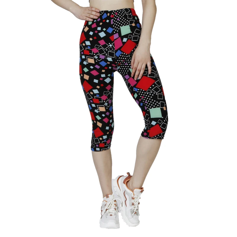 QR13 Leisure Vacation Leggings, Colorful Plaid Capris, WOMEN\'S Fashionable Fitness, Fitness, and Sports Elastic Waist Pants