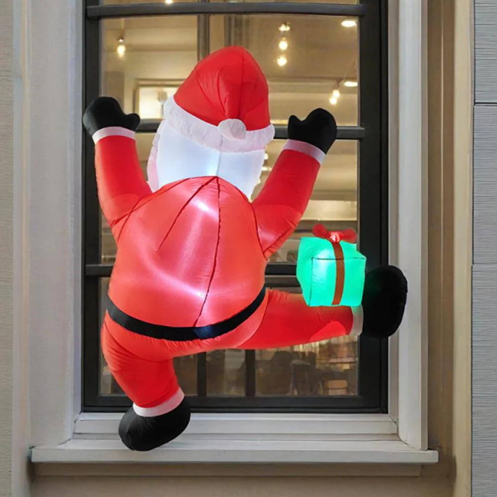 1.8M/6FT 크리스마스 등반 풍선 산타 클로스 내장 LED 조명 앉아 산타 그린 가방 크리스마스 장식 마당 카페 야외 소품