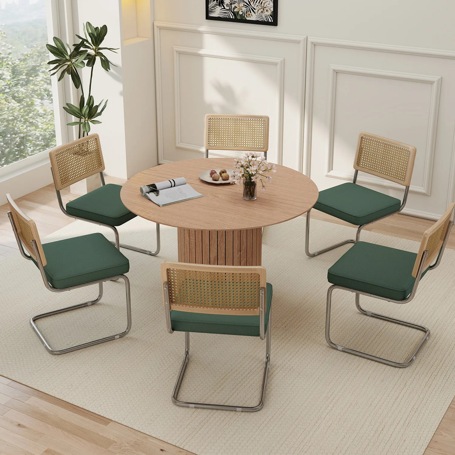 GrandCA HOME 2/4 Stück nordische Esszimmerstühle, mit holländischem Samt gepolstert, Edelstahlrahmen, Stühle mit Rattan-Rückenlehne für Wohnzimmer – Detail 7